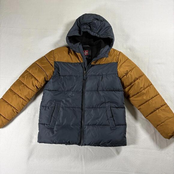 Other - SwissTech Boys Hooded Puffer Jacket Colorblock Gray Brown Youth L 10-12 Coat Zip